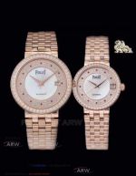 Perfect Replica Piaget White And Rose Gold Diamond Dial Jubilee Band Couple Watch